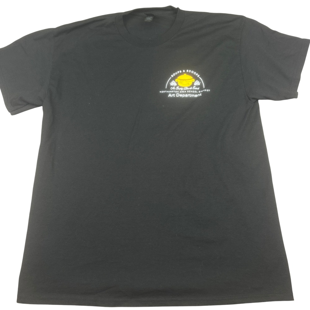 Gildan Mens Soups & Scoops Art Dept T-Shirt Large Black Short Sleeve Graphic Tee